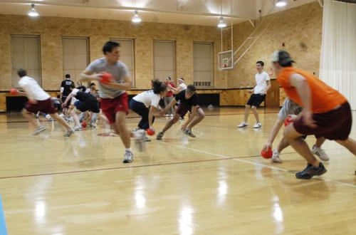 Students square off in the second-annual dodgeball tournament. Dunster House emerged victorious for the second year in a row.