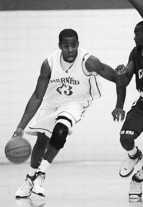 Senior guard Michael Beal, shown in previous action, had 11 points and six rebounds in Harvard’s 61-48 win over Albany on Saturday. With two of the team’s top three scorers—center Brian Cusworth and guard Jim Goffredo—out with injury and illness, the Crim