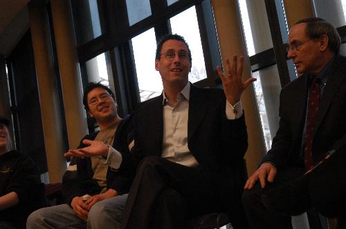 Award-winning playwright Tony Kushner engaged students at a question and answer session at the Harvard Hillel.
