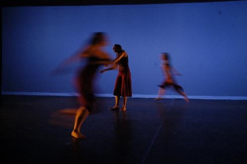 Sonia K. Todorova ’07, Mai-King C. Chan ‘06, and Julia K. Lindpaintner ‘09  perform a modern work in HRDC’s “Spring Collection of Dancical Werks.” 