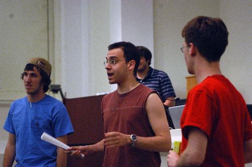 UC members, left to right, Matthew L. Sundquist ’09, Matthew R.
Greenfield ’08 and Benjamin M. Milder ’08 debate about the structure of
UC committees at the Monday meeting. A new constitutional amendment
proposes the replacement of the Campus Life Comm