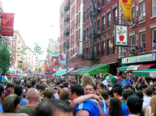 Fans celebrate Italy’s win over France in the World Cup final on Sunday, July 9, in New York City’s Little Italy.