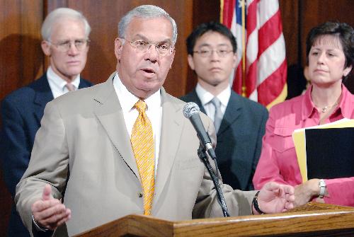 Boston Mayor Thomas M. Menino speaks at a news conference at the Boston
City Hall&nbsp; on Monday, discussing a plan to provide city-wide
wireless internet access.
