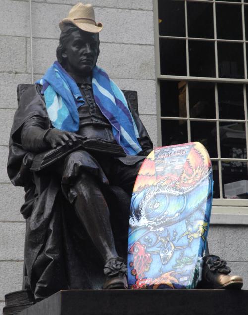 Normally John Harvard is all business, but even the J-Man himself is known to find time for some fun in the sun.