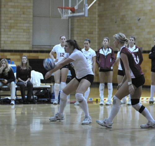 Sophomore outside hitter Kathryn McKinley, shown here in earlier action, attacked Brown’s weak block, posting 15 kills to lead Harvard to a 3-0 sweep. McKinley also registered a team-high 21 digs.