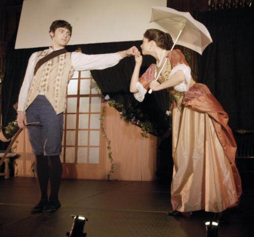 Adam R. Singerman ’09 and Caitlin C. Vincent ’07 draw laughs in “Amour piqué par une abeille,” one of Louis-Nicholas Clérambault’s 18th century cantatas staged by the Harvard Early Music Society. “Métamorphoses,” a collaborative effort of song and dance, 