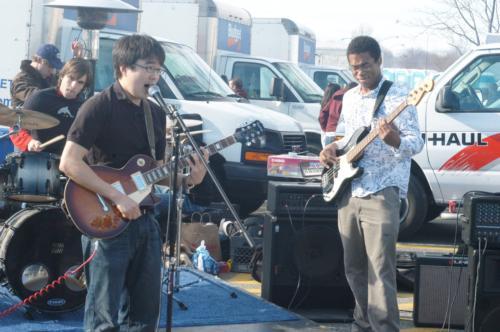 Major Major Major, a Yale band, competes at the tailgate.