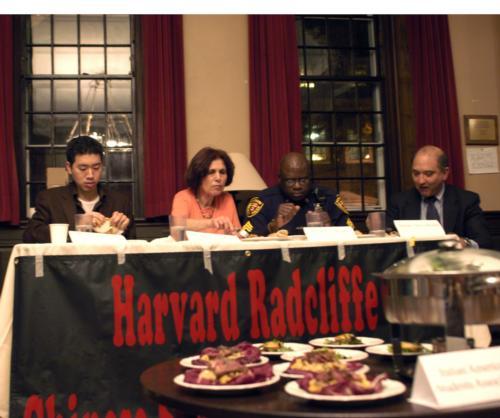 Judges Professor David Liu, Domna Antoniu (HUDS), Sergeant Kevin Bryant (HUPD), Winthrop House Master Stephen Rosen, sample dishes at the Iron Chef competition hosted by the Harvard Radcliffe Chinese Students Association last Saturday. 
