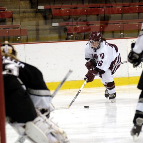 Despite being a defenseman, junior Caitlin Cahow continues to find the back of the net with the puck, scoring once in both of the Crimson’s contests this weekend to bring her season total to six.