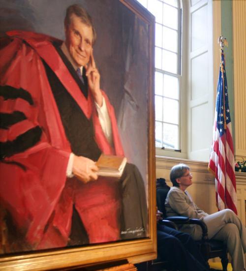Lincoln Professor of History Drew Gilpin Faust appears as a guest of honor at the unveiling of former University president Neil L. Rudenstine's official portrait on May 2, 2006. Rudenstine was Harvard's 26th president. If approved this weekend, Faust will