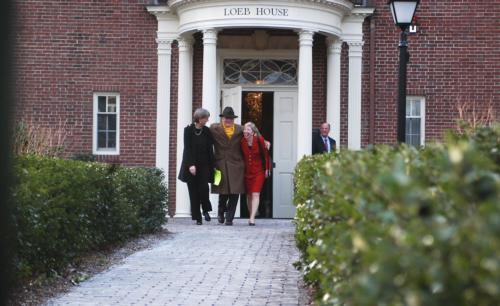 James R. Houghton '58, chair of the presidential search committee, shares a laugh with Drew G. Faust, left, and Susan L. Graham '64, head of the Overseers and a committee member, minutes after Faust was confirmed as president-elect.