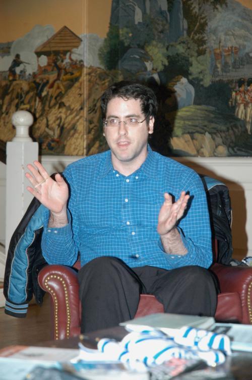 Matthew D. Lebovic, a student at Hebrew University, speaks about GLBT activism in Israel at an event organized by Harvard Students for Israel.