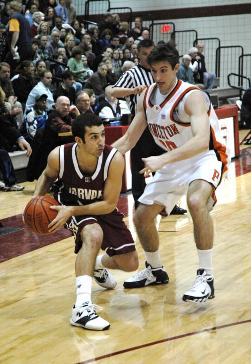 Captain guard Jim Goffredo, shown in earlier action, broke out of a scoring slump with a 32-point outburst in his penultimate collegiate game to propel Harvard to a 85-79 comeback win over Cornell.