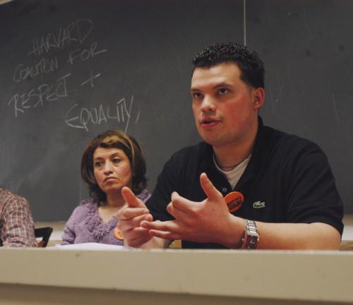 Latino workers and members of the Student Labor Action Movement discussed allegations of continued racism last Thursday in Emerson Hall
