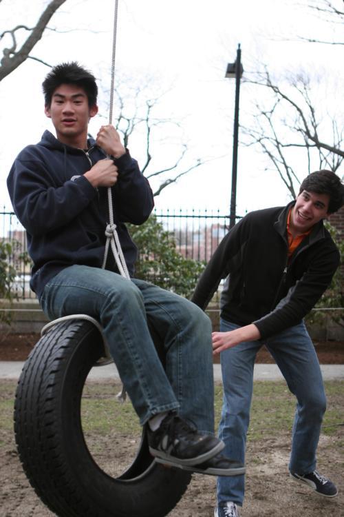 Adam Goldenberg has gotten very good at pushing tire swings. 