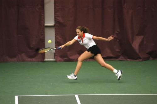 Freshman Lena Litvak stretched for the ball and helped deliver the women’s tennis team it’s sole point of the weekend, a doubles point against Princeton.