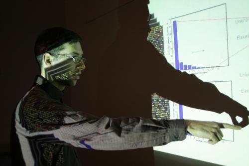Gil Alterovitz, a research fellow at Harvard Medical School, demonstrated his project “Musical Gene Expression” to an audience at the Cambridge Science Festival during “DNA Day” yesterday.