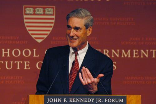 Robert Mueller, Director of the FBI, spoke on civil liberties and national security at the IOP forum yesterday.