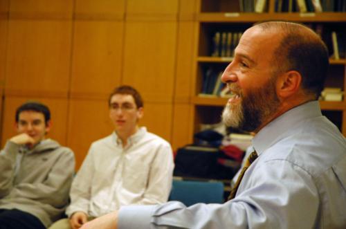 Jay M. Harris, Wolfson professor of Jewish studies, leads a discussion on "The Role of Rabbis and Religious Leadership in Different Denominations Today" at Harvard Hillel in December.