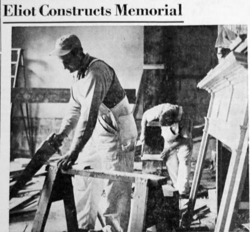 Carpenters work on the Memorial Dining Hall in Eliot House, which is dedicated to the memory of three of the seven undergraduates who died.
