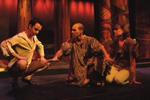 Oberon (Ari Shapiro), King of the Fairies, conspires with Puck's Yin (Catherine E. Powell '08) and Yang (R. Scott Lundgren).