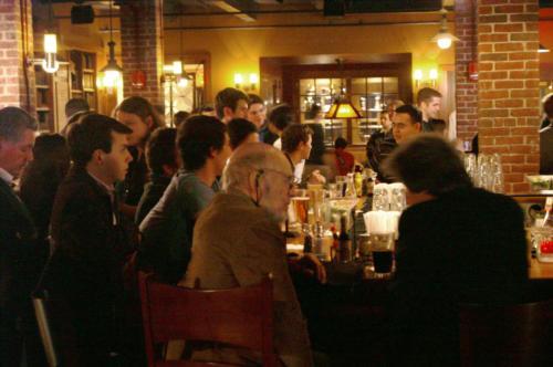 Students and Faculty enjoy drinks at the Queen Head’s Pub on April 20, 2007. The pub was named for the Queen’s Head in Southwark, England. John Harvard bequeathed the Southwark locale to the University, but it later burned down.  