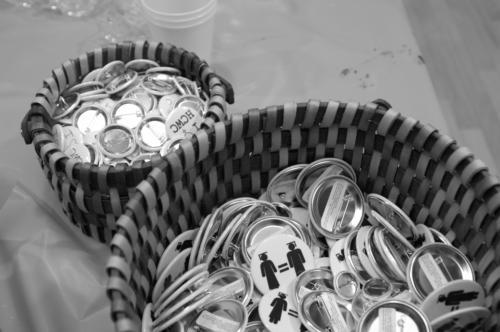 Buttons stressing gender equality were handed out yesterday at the Women’s Center’s open house.