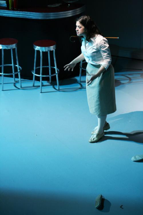 Emily B. Hecht ’11 stars as both Myra and Myrna in “The Mineola Twins,” an HRDC production that explores the depths of political and familial ties.