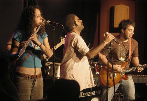 Members of the band Maya perform at “PeruAid”, a benefit rock concert for the victims of last summer’s earthquake in Peru, Saturday afternoon at the Queen’s Head Pub. 