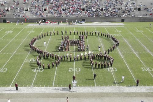 The Harvard Band shows some musical school spirit.