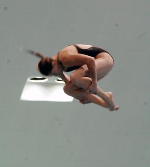 Senior diver Samantha Papadakis, shown here in earlier action, recorded 18 points for Harvard by winning both the one- and three-meter diving events. The Crimson lost the first two events of the day but came back to defeat the Lions, 170.5-129.5, at Uris 
