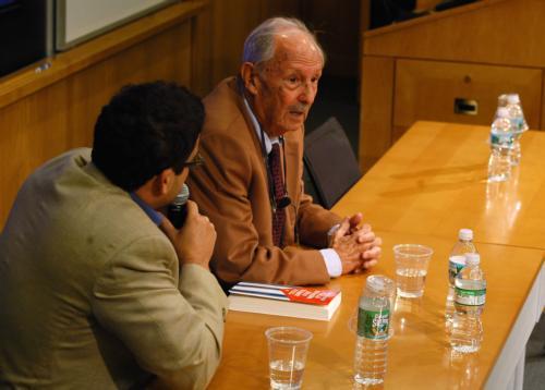 Cuban journalist Carlos Franqui addresses students at the Center for Government and International Studies during a discussion entitled “Voice of the Cuban Revolution” yesterday.