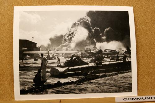 A picture from the bombing of Pearl Harbor from this patriotic senior.