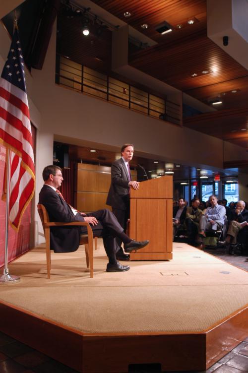 Former Under Secretary of Political Affairs R. Nicholas Burns gives an address at the Institute of Politics last night. 
