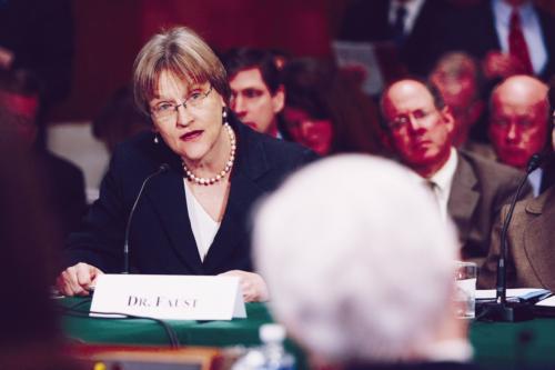 University President Drew G. Faust testifying before the Senate Committee on Health, Education, Labor and Pensions.