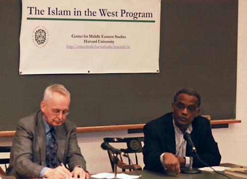 Emory University Law professor Abdullahi Ahmed An-Na’im presents his new book on Islam and the Secular State at Harvard Divinity School yesterday.
