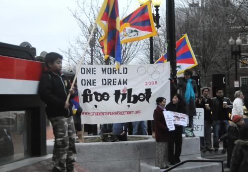 A peaceful protest for a free Tibet was held yesterday in Harvard Square, followed by a candlelight vigil with the local Tibetan community, including members of the Tibetan Association and Students for a Free Tibet.