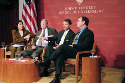 Panelists debate the future of the military commission used to try Guantanamo detainees, which gives detainees less civil rights than a regular trial, at the IOP yesterday. 