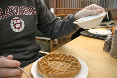 A typical Harvard breakfast: narcissistic waffles...with a side of eggs.