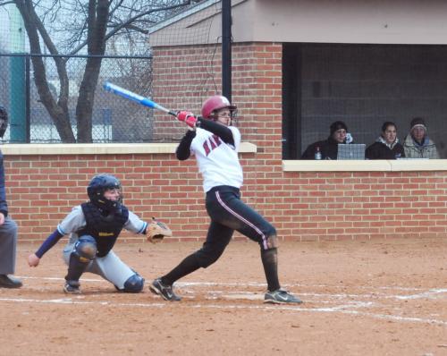 Sophomore Jennifer Francis, shown here in earlier action, played a key role in Harvard’s offensive attack at Yale, homering twice on Saturday. Classmate Lauren Murphy also had a red-hot weekend, going 9-for-13 with two homers and six RBI. The Crimson rema