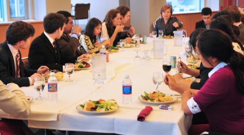 The Harvard Woodbridge Society sponsors a dinner with former Latvian President Vaira Vike-Freiberga last night at the Institute of Politics, discussing the glass ceiling faced by women in politics.