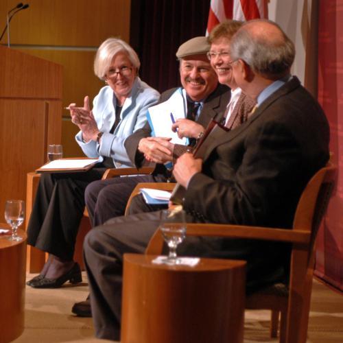 Polticians and professors discuss the roles of government, business, and civil society in worker protection yesterday at the Institute of Politics. 