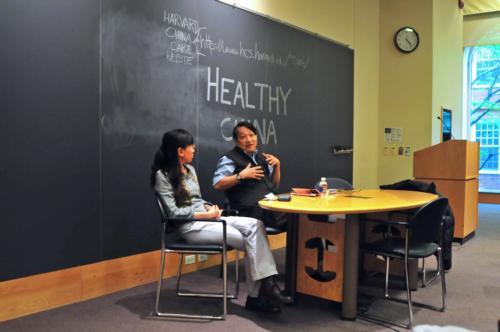 Lincoln Chen, president of the China Medical Board, and Chen Hui Liu speak about the current state of health in China at the “Healthy China 20/20” event sponsored by Harvard China Care.