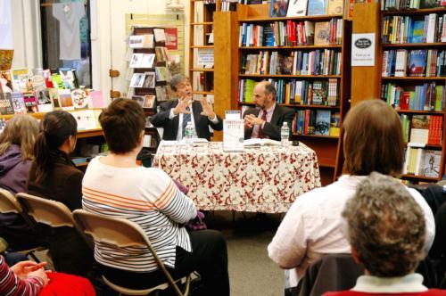 Journalists John Harwood and Gerald F. Seib discussed their new book, “Pennsylvania Avenue: Profiles in Backroom Power,” which looks at new Washington powerbrokers, at the Harvard Book Store on Tuesday. 