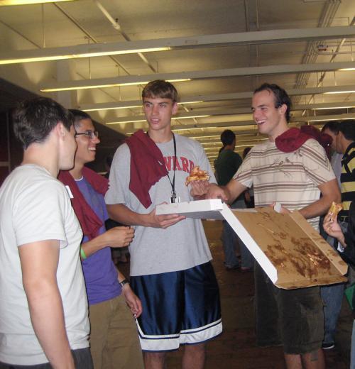 Pizza from Pinnochio's Pizza kept many hungry first-years content during the power outage, but the food soon ran out.