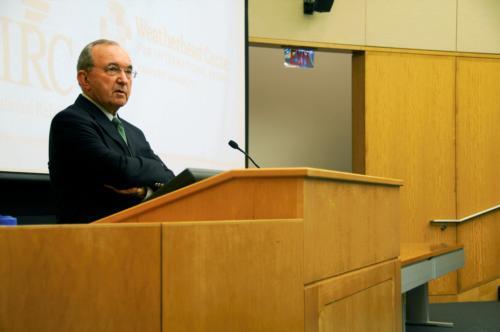 Richard J. Goldstone, former chief prosecutor at the International Criminal Tribunal, told the audience in Tsai Auditorium last night that the line between politics and justice is often blurred in international criminal law.