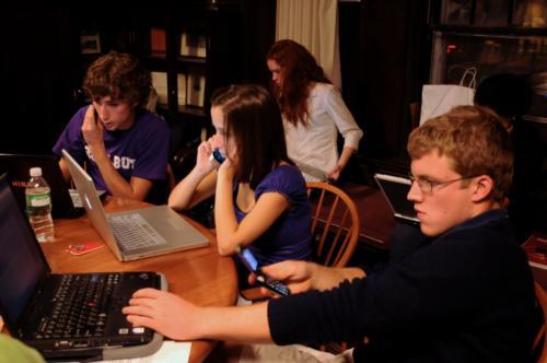 Armed with laptops and cell phones, students crowd into the Coolidge Room of Adams House to phonebank for Presidential nominee Barack Obama and Democratic candidates in other races.
