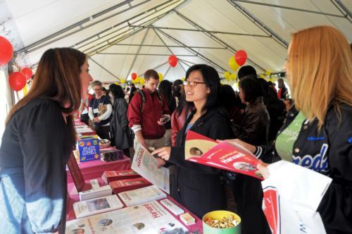 Students sample a variety of internship, volunteer, and study abroad opportunities at the annual International Experience Fair in front of the Science Center yesterday afternoon.
