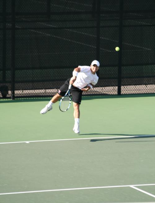 Co-captain Chris Clayton, shown here in earlier action, had a tough weekend at the ITA All-American Championships, falling in straight sets in his first matchup ant to No. 60 Guillermo Gomez in the consolation bracket after besting the No. 17 player natio