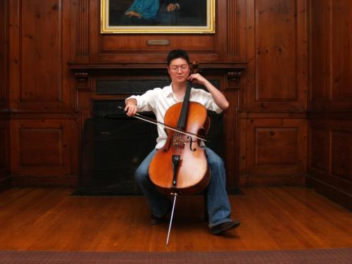 Cellist Bong Ihn Koh ’08 is seen here practicing. Koh dreams of performing some day at the reunification of the two Koreas.
